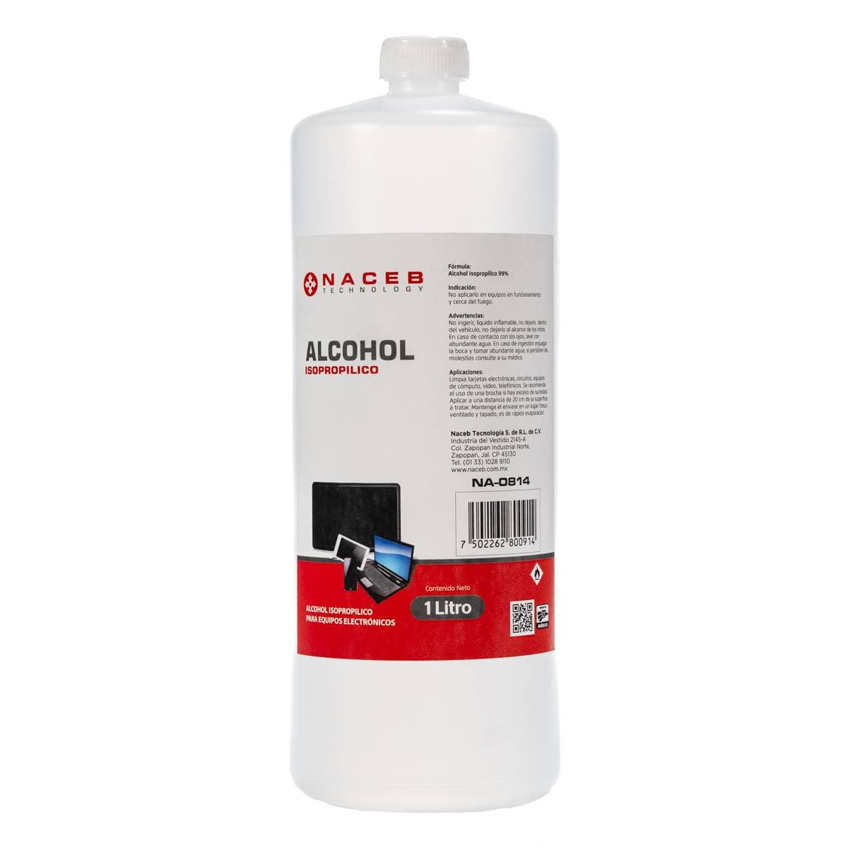 Naceb Technology Alcohol isopropílico, 1Lt, Mantenerlo alejado del calor, superficies calinetes, llamas al descubierto y otras fuentes de ignicion,836g,No aplicarlo en equi