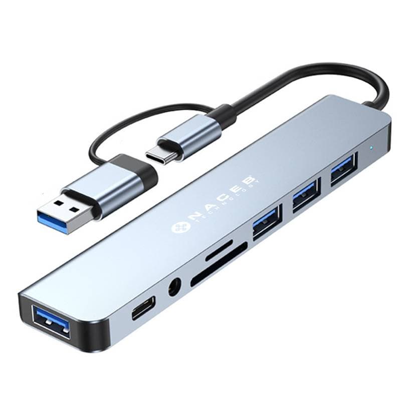 Naceb Technology NACEB ADAPTADOR USB-C/A 8 EN 1 USB3.0+3*USB2.0+USB-C+SD/TF+AUX NA-0149