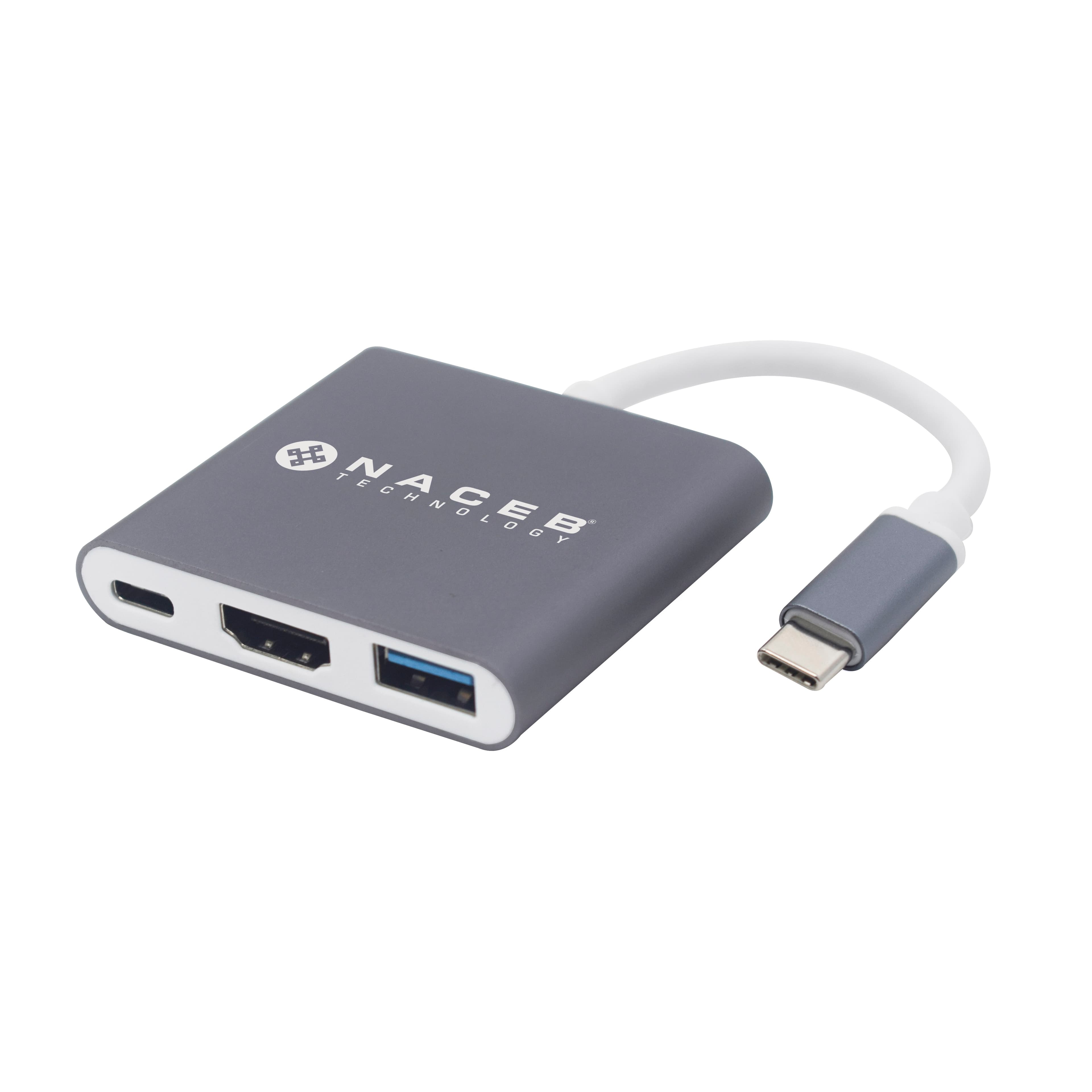 Naceb Technology Adaptador Tipo C a HDMI + USB 3.0 + PD Naceb Technology NA-0111, Plata, USB C, HDMI + USB 3.0 + PD