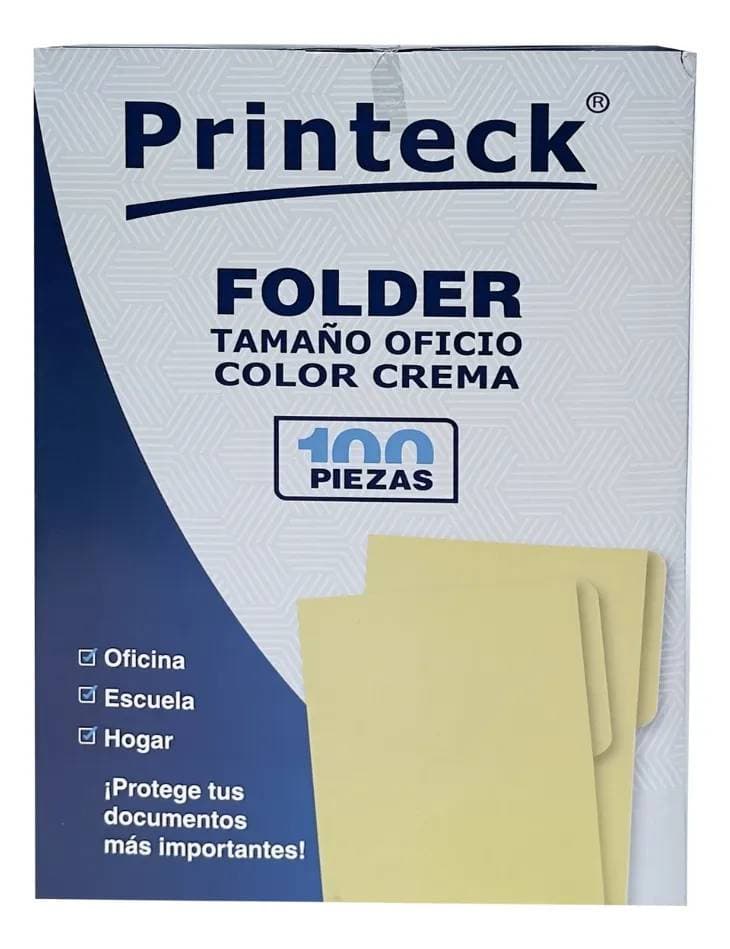 Nextep Folder Printeck Oficio color crema C/100 8-041-1 Dimensiones 24.2 cm de largo y 36.2 cm de ancho 4.5 de lomo capacidad de 50 hojas