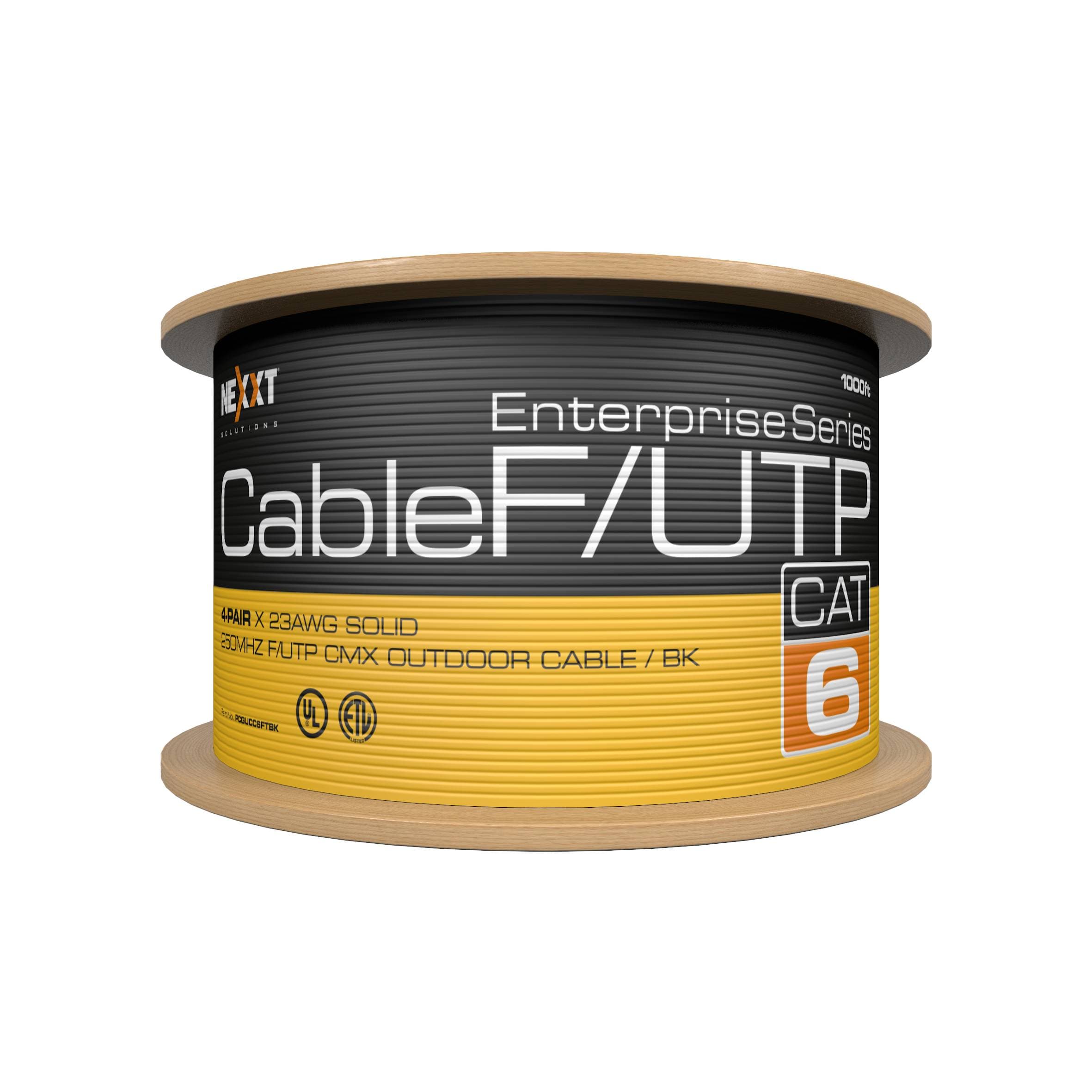 NEXXT Bobina de Cable Cat.6 F/UTP, revestimiento tipo CMX Externo, 305M, Negro Enterprise 100% Cobre 23 AWG