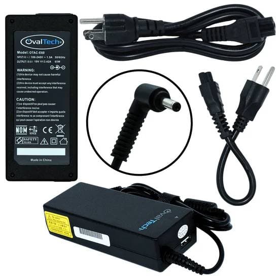 OVALTECH CARGADOR/ADAPTADOR DE CORRIENTE C/CABLE OTAC-E60 PARA COMPUTADORA PORTATIL + USB 65W, 19V 3.42A (4.0*1.35) USB salida: 5V, 2.1Amp MARCA OVALTECH