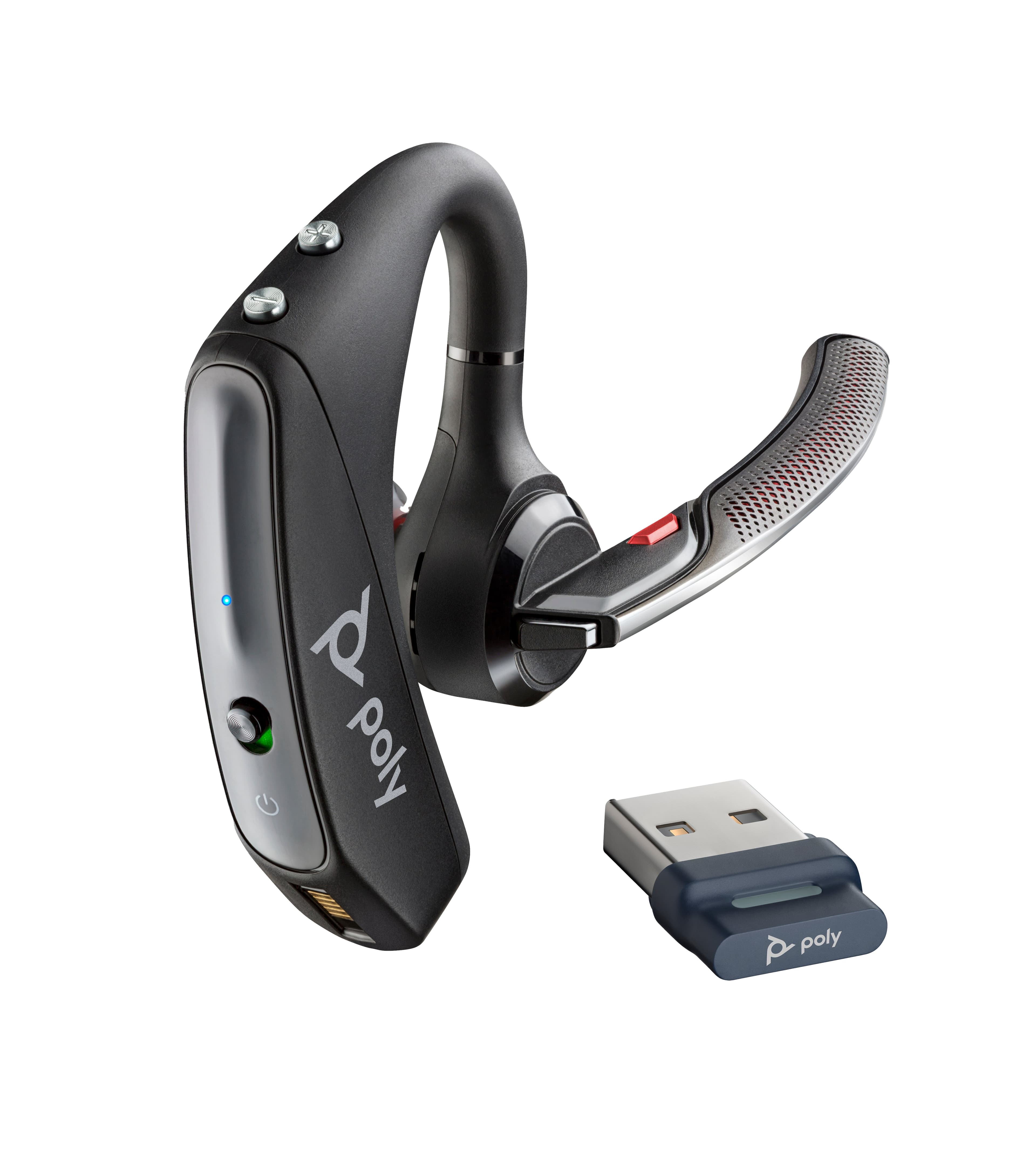 PLANTRONICS Poly Voyager 5200 UC, Bluetooth para moviles y computadoras, incluye estuche de carga y adaptador Bluetooth