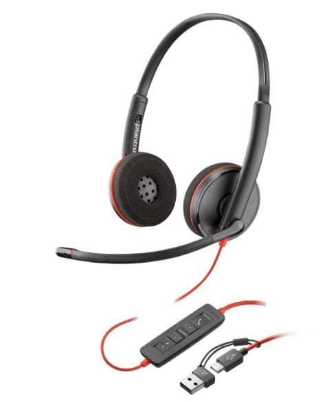 PLANTRONICS HP Poly Blackwire 3220, USB-C con adaptador USB-C/A, Alambricos, Binaural