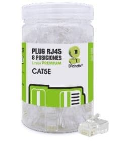 BROBOTIX Plugs RJ45, CAT5e, Multifilar, Modular, UTP sólido, Bote c/100 Pzs, Contactos c/Chapa de oro a 30 micras, Transparente, 263786 BROBOTIX
