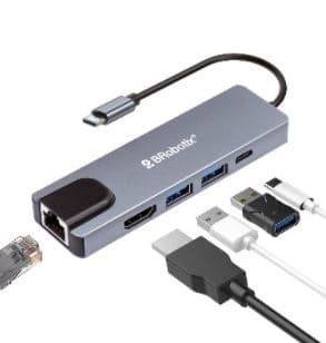 BROBOTIX DOCKING STATION 5 EN 1: USB V3.0 TIPO C A HDMI, 2 PUERTOS USB V3.0, USB TIPO C, RJ45 GIGABIT, BROBOTIX 6000694