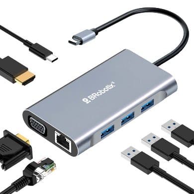 BROBOTIX Docking Station USB C, 7 EN 1, HDMI/RJ45 RJ45 10/100 A/USB C/VGA. BROBOTIX 60001202