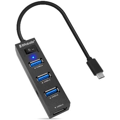BROBOTIX Docking 4 EN 1: USB V3.0 Tipo C a 4 Puertos USB V3.0, con Switch 6001189 BROBOTIX