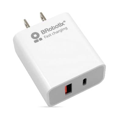 BROBOTIX Cargador Carga Rápida, Dual USB V3.0 18W, 1 Puerto Tipo A y 1 Puerto Tipo C BROBOTIX 6000502