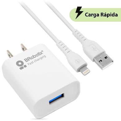 BROBOTIX COMBO CARGA RÁPIDA: CARGADOR USB V3.0 + CABLE LIGHTNING. BLANCO (6001349), Brobotix