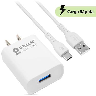 BROBOTIX COMBO CARGA RÁPIDA: CARGADOR USB V3.0 + CABLE USB TIPO "C". BLANCO (6001318), Brobotix