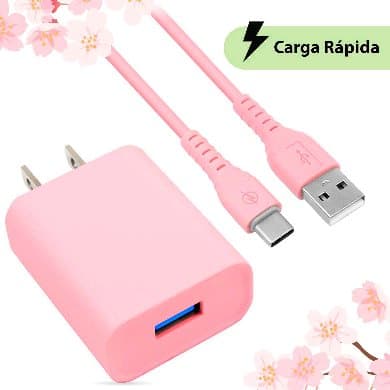 BROBOTIX COMBO CARGA RÁPIDA: CARGADOR USB V3.0 + CABLE USB TIPO "C". EDICIÓN ESPECIAL "PINK" (6001332), Brobotix