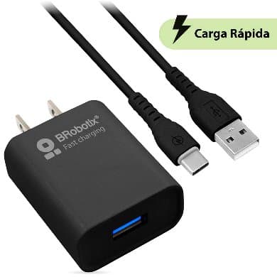 BROBOTIX COMBO CARGA RÁPIDA: CARGADOR USB V3.0 + CABLE USB TIPO "C". NEGRO (6001561), Brobotix
