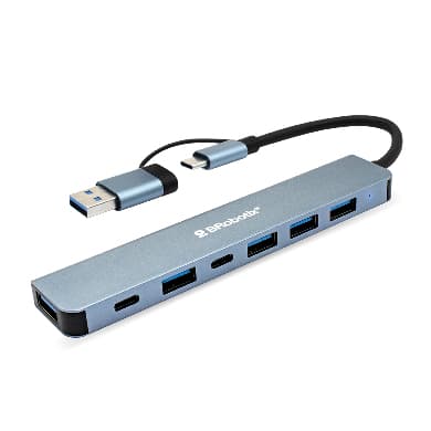 BROBOTIX Hub Conector DUAL Tipo USB A&C, V3.0 , 7 en 1, /5 USB/2 TIPO C/ 6005446 BROBOTIX
