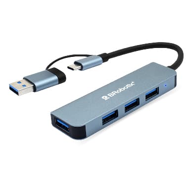BROBOTIX Hub Conector DUAL Tipo USB A&C, V3.0 , 4 en 1, /4 USB/ 6005460 BROBOTIX