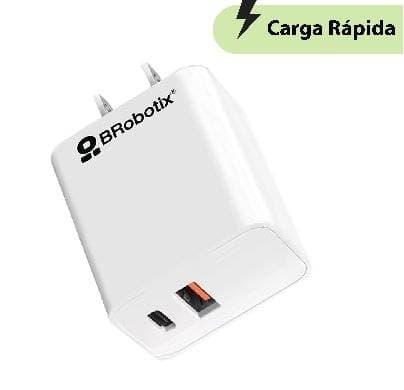 BROBOTIX Cargador Carga Rápida, Dual USB V3.0 38W, 1 Puerto Tipo A y 1 Puerto Tipo C, Blanco, BROBOTIX 6005552