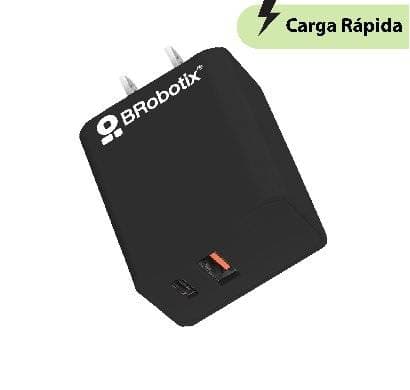 BROBOTIX Cargador Carga Rápida, Dual USB V3.0 38W, 1 Puerto Tipo A y 1 Puerto Tipo C, Negro, BROBOTIX 6005569