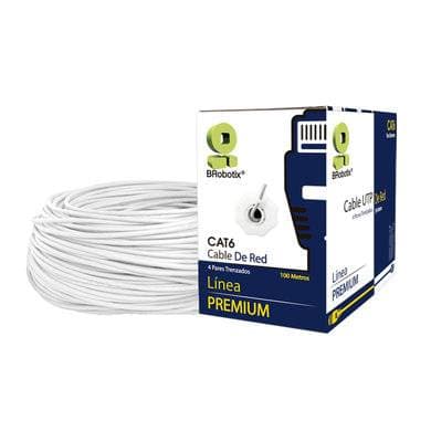 BROBOTIX Bobina UTP, CAT6, 100 m, Interior, Blanco, CCA, en Caja Protectora, c/Tubo Despachador, Metreada, Ideal p/ RED / CCTV, BROBOTIX 6006788