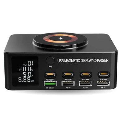 BROBOTIX ESTACIÓN DE CARGA MAGNETICA USB 9 EN 1, 140 W, USB-A x 4 PUERTOS , USB-C x 4 PUERTOS, 406467 BROBOTIX