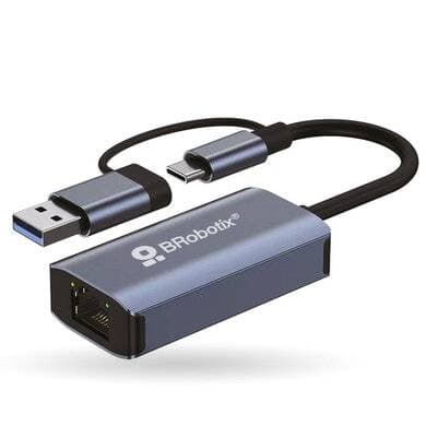 BROBOTIX CONVERTIDOR USB A RJ45 DUAL GIGABIT (CONECTOR USB A V3.0 Y TIPO C - RJ45) COLOR PLATA, 406511, BROBOTIX