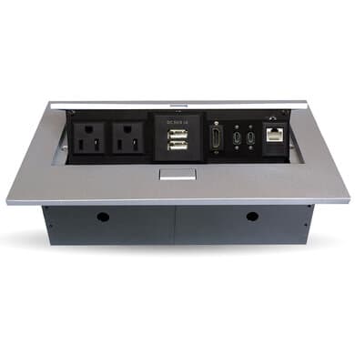 BROBOTIX CAJA DE MESA/CAJA DE CONEXIÓN PARA MESA CONECTORES USB-TIPO C, HDMI, USB TIPO A, RJ45 CAT6, CORRIENTE, COLOR PLATA PLATA, BROBOTIX 406412