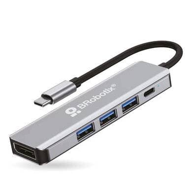 BROBOTIX DOCKING 5 EN 1: CONECTOR USB TIPO C A DISPLAYPORT 4K30HZ, 3 PUERTOS USB V3.0 Y 1 PUERTO USB TIPO C, BROBOTIX 406627