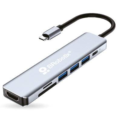 BROBOTIX DOCKING 7 EN 1: CONECTOR USB TIPO C A HDMI 4K30HZ, 3 PUERTOS USB TIPO A 3.0, LECTORES SD/TF Y USB TIPO C, PD 100W, BROBOTIX 406979