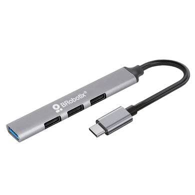 BROBOTIX HUB USB V3.0 4 PUERTOS CONEXIÓN TIPO C, COLOR PLATA, BROBOTIX 6008058