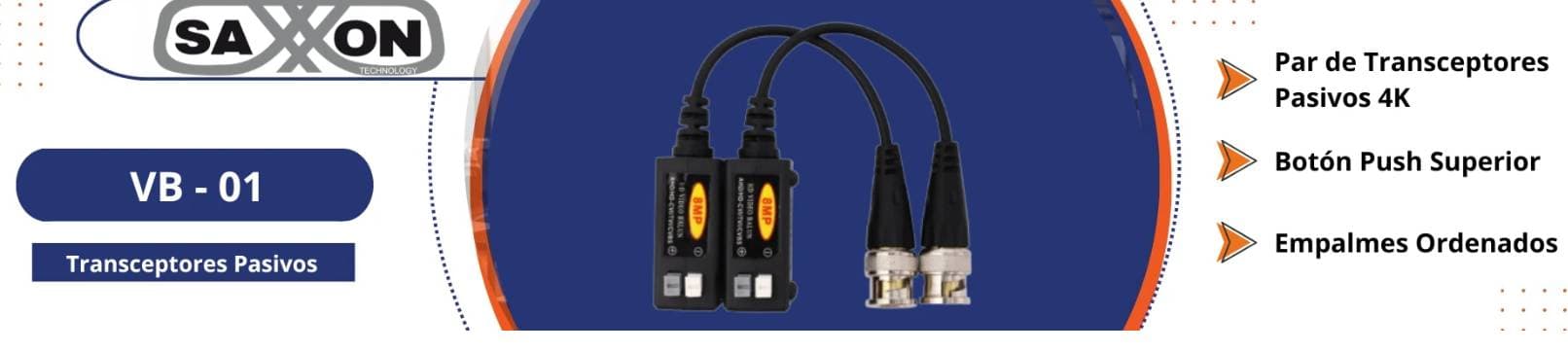 SAXXON SAXXON VB - 01 Par de Transceptores Pasivos 4K 8MP Video Baluns, Botón Push Superior, Empalmes Ordenados, 4K hasta 150m, 4MP a 200m, 1080p hasta 250m