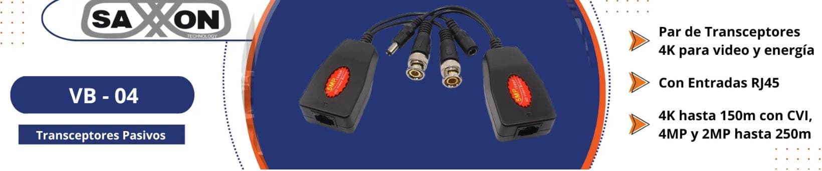 SAXXON SAXXON VB-04 - Par de transceptores 4K para video y energía, con entradas RJ45, 4K hasta 150m con CVI, 4MP y 2MP hasta 250m