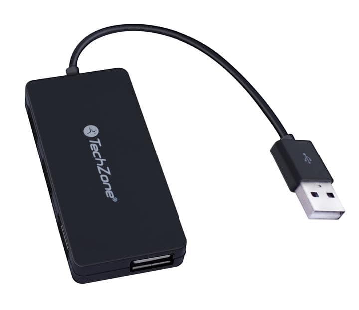 TECHZONE Hub TechZone, 4 puertos USB 2.0, color negro, 1 año de garantía.