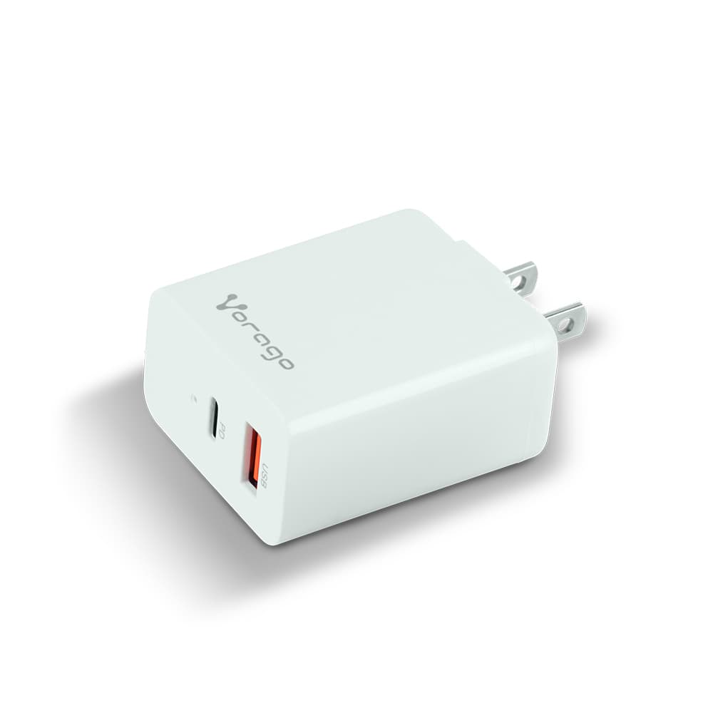 VORAGO Cargador para pared. Vorago AU-350-WH blanco. quick charge/ cargador de pared / blanco. quick charce 3.0A PD 20w USB A y tipo C blanco