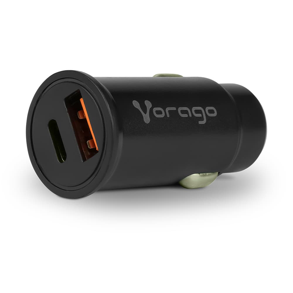 VORAGO CARGADOR PARA AUTO VORAGO AU-305-BK TIPO C PD 20W Y USB A QUICK CHARGE 3.0 NEGRO