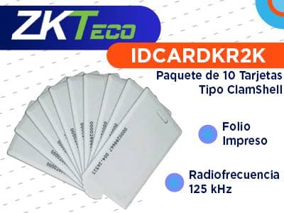 ZK TECO ZKTECO IDCARDKR2K - Paquete con 10 Tarjetas ID con Frecuencia de 125 kHz, Tipo Clamshell (Perforada y Grosor de 1.88 mm) con Folio Impreso