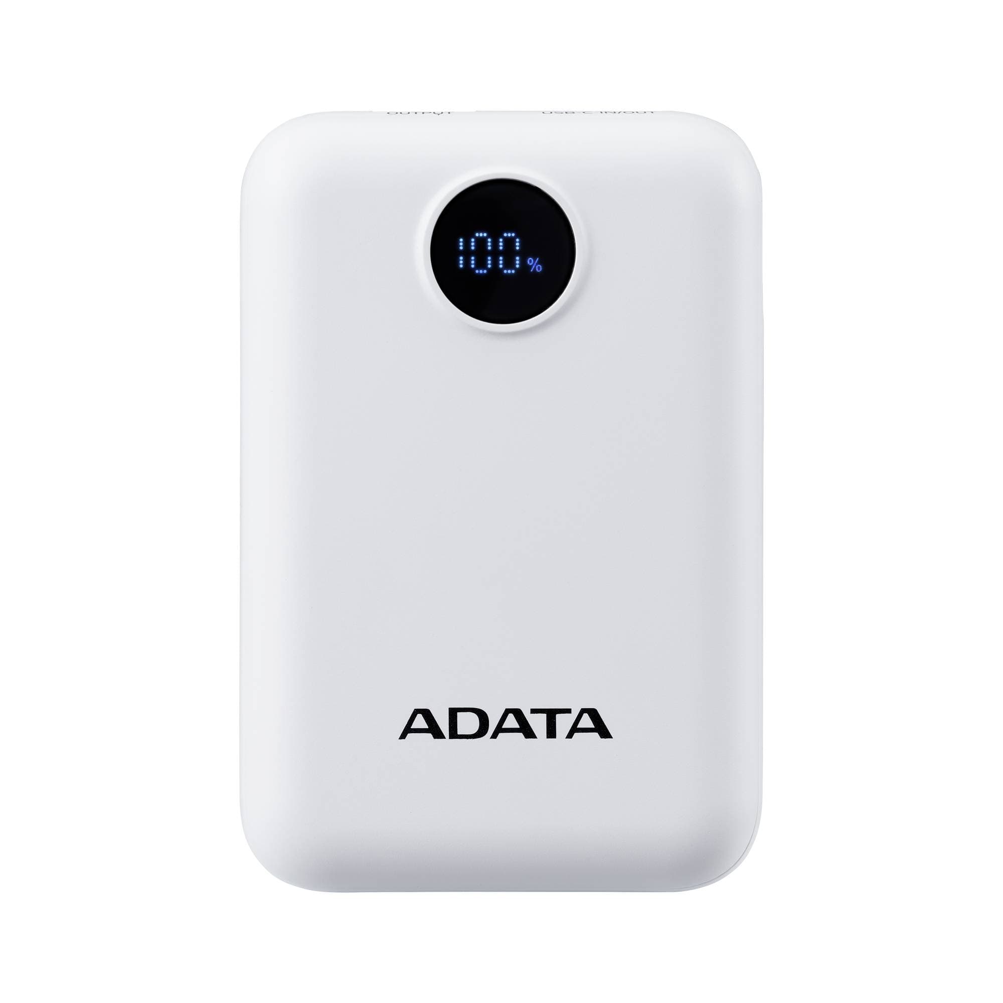 ADATA PowerBank ADATA C100 de 10,000 mAh. Carga simultánea de 2 dispositivos. Con indicador LED de carga. Color BLANCO. PC10022-12WH