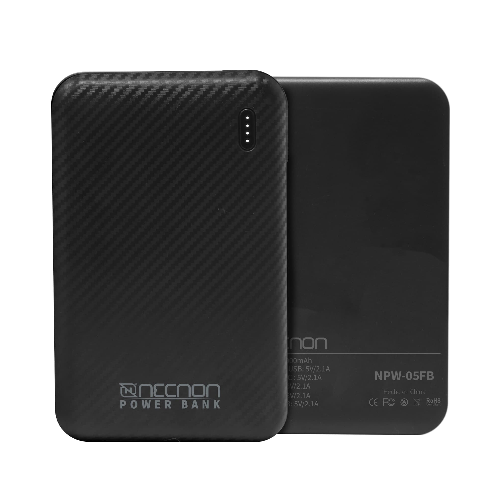 NECNON POWERBANK NPW-05FB Necnon 5000mAh CARGA 2.1A 1 A 2 CARGAS INDICADOR LED ENTRADA Y SALIDA TIPO C NEGRO CARGA ACELERADA NBPB0501FB