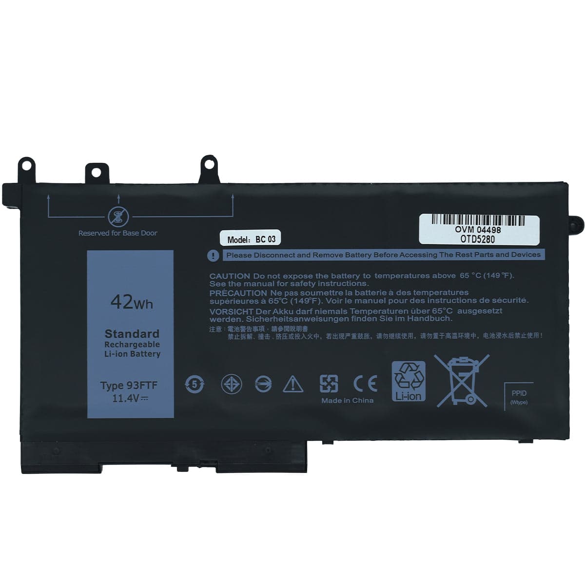 OVALTECH Bateria para Laptop OTD5280 OVALTECH Polimero 11.4V para Dell 5280 5290 5480 5490 5580 5590 series 3DDDG 3VC9Y 03VC9Y O3VC9Y 4YFVG 45N3J 451-BBZP