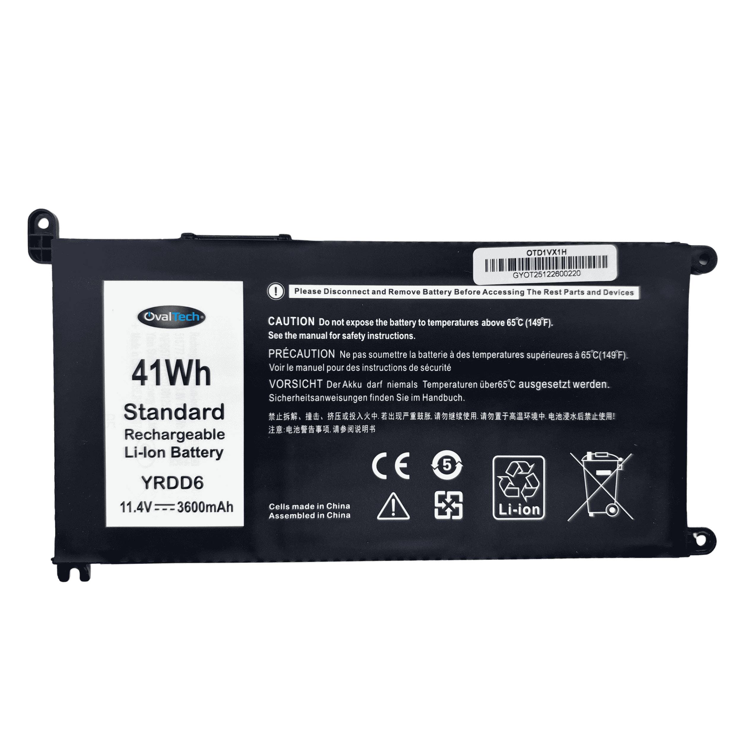 OVALTECH OTD1VX1H Bateria 11.4V para Dell Inspiron 7586 3583 3493 5482 5485 5481 5593 5491 5591 3310 5594 5585 3582 3584 3593 5493 548 Marca Ovaltech