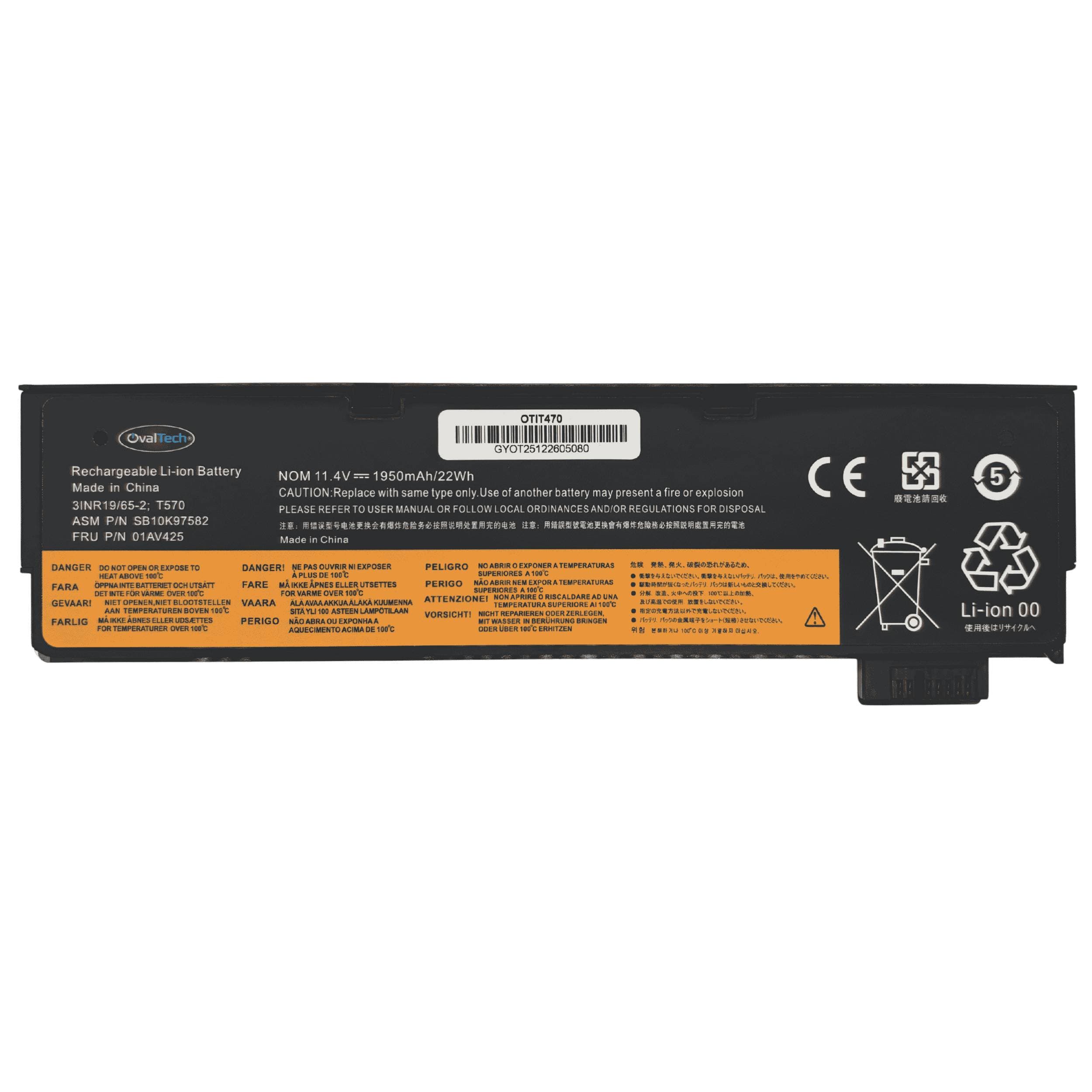 OVALTECH OTIT470 Bateria 11.4V / 2200mah para Lenovo ThinkPad A475 A485 T470 T570 T480 T580 P51S P52S TP25 Series 01AV422 01AV423