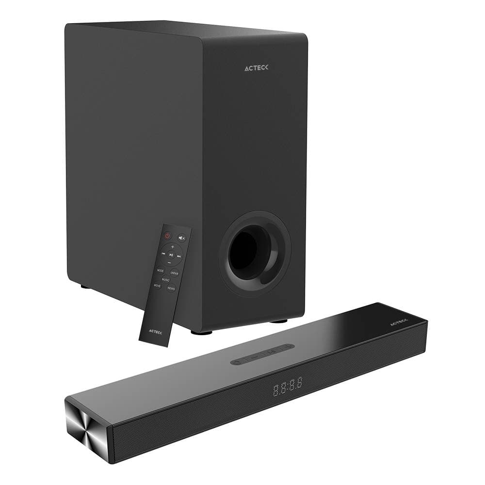 ACTECK Sistema De Soundbar 2.1 Dynamic Thin BS600 Advanced Series,Control Remoto incluido, Color Negro. AC-940801