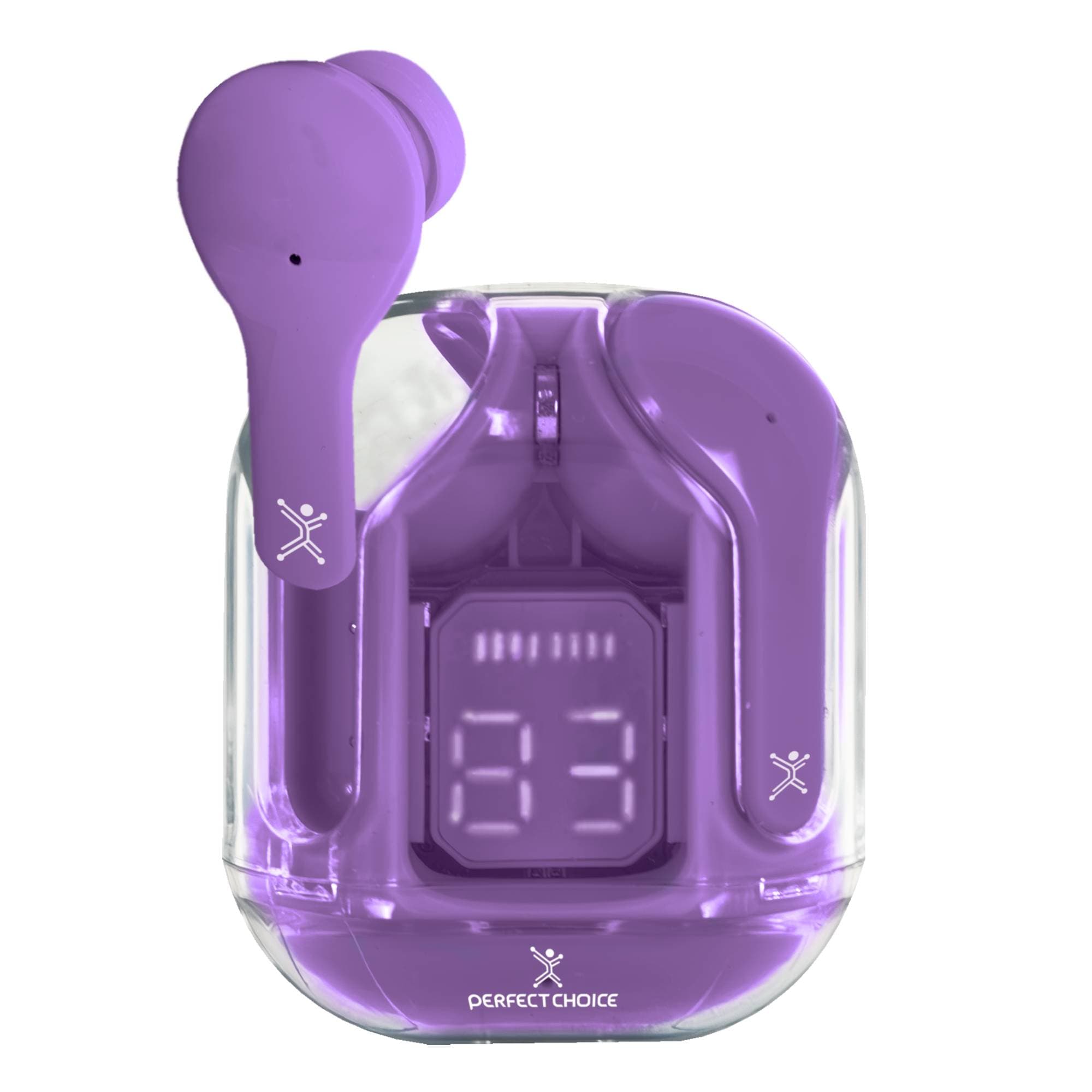 PERFECT CHOICE Audífonos Inalámbricos Bluetooth Transparentes ClearBeat Color Morado | PERFECT CHOICE