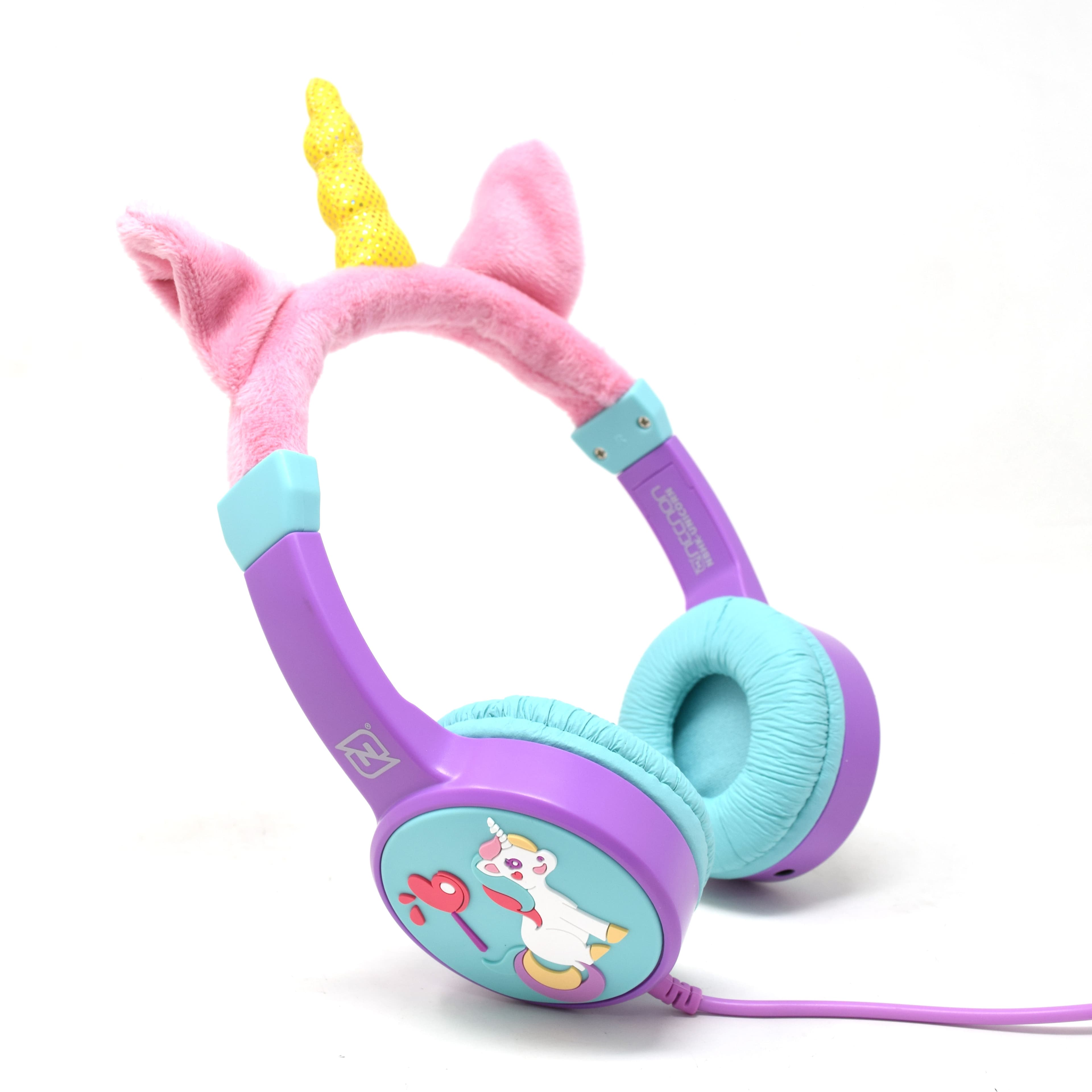 NECNON AUDIFONOS ON-EAR ALAMBRICOS KIDS VOLUMEN SEGURO A 95DB 3.5 MML SALIDA AUDIO 3.5MML HIPOALARGENICO NO TOXICO UNICORN LILA