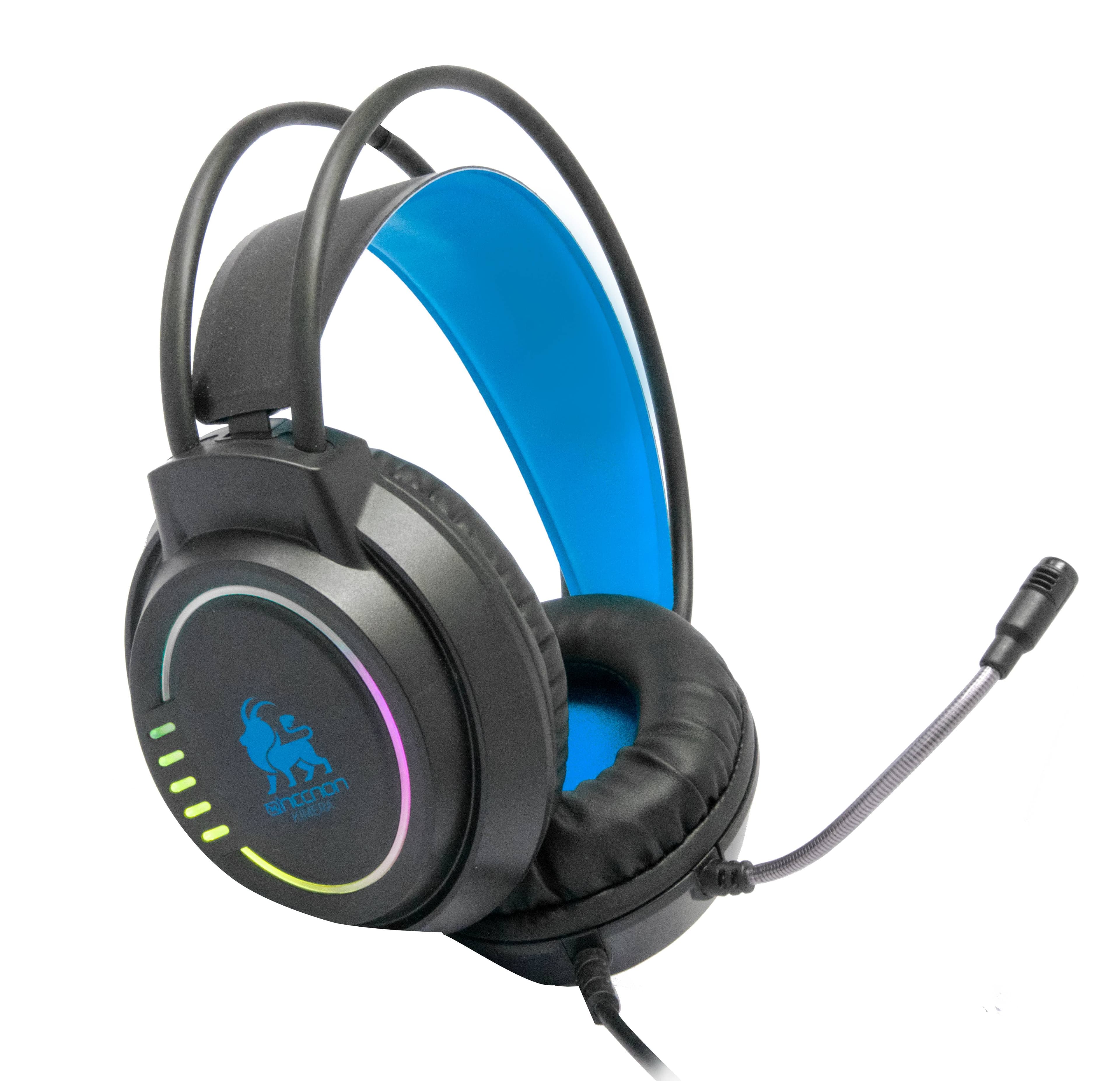 NECNON AUDIFONOS HEADSET GAMING OVER-EAR NBHG KIMERA RGB ALAMBRICO 3.5MM USB PC CONSOLAS CELULAR MICROFONO FLEXIBLE INC ADAPTADOR AZUL