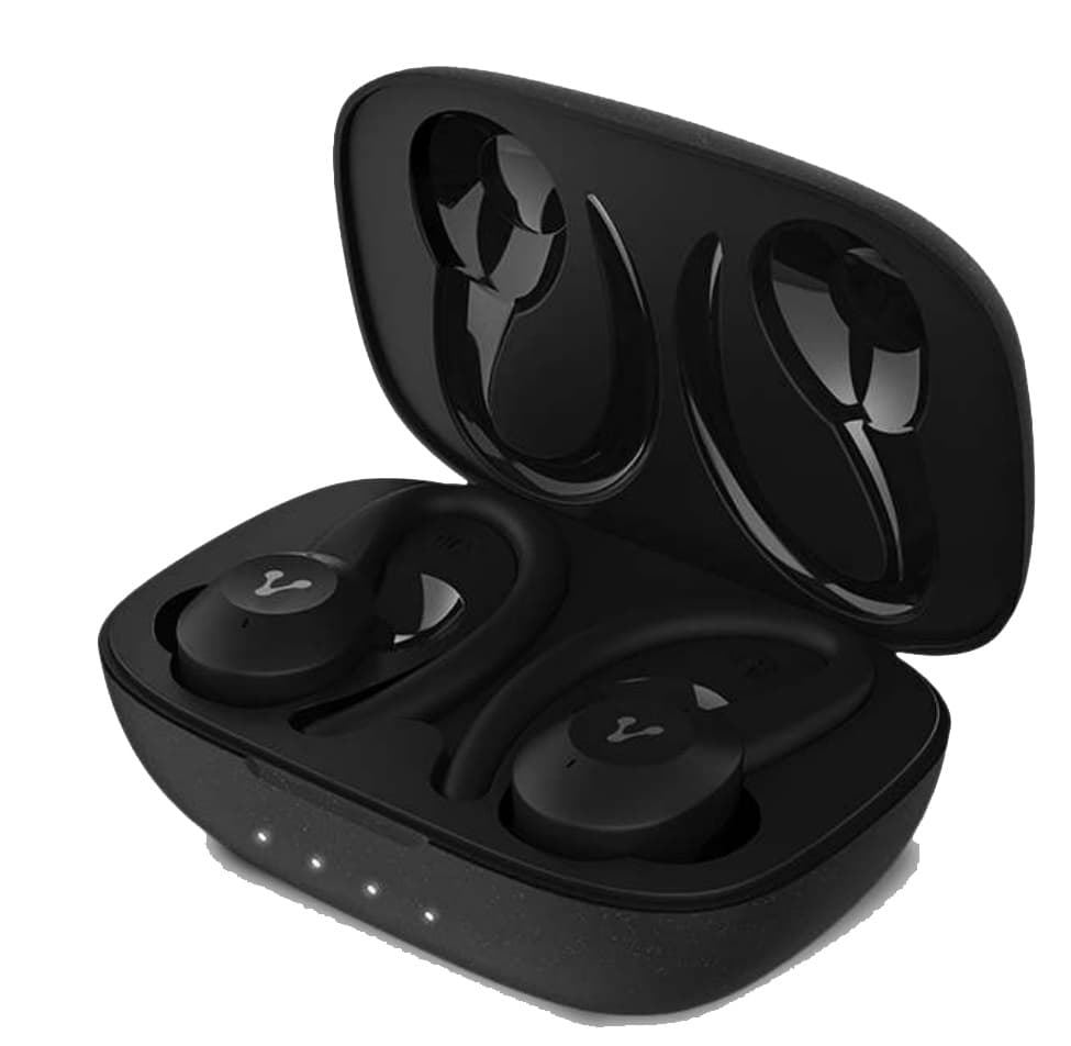 VORAGO Audífonos. Vorago ESB-500-PLUS. TWS Bluetooth 5.0 IPX5. manos libres, earhooks / gancho desmontables 18 Hrs Super Bass 740mAh control táctil