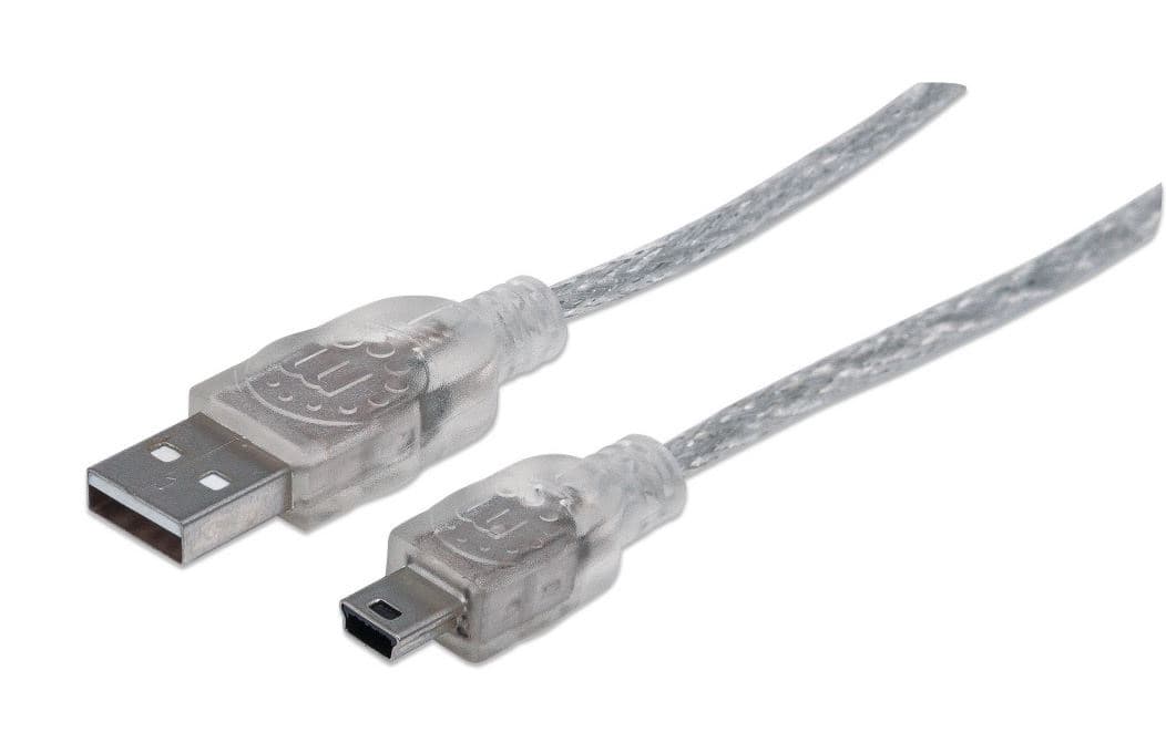 MANHATTAN 333412 Cable USB 2.0, A macho a Mini-B macho, 480 Mbps, 1.8 m, Plateado translúcido