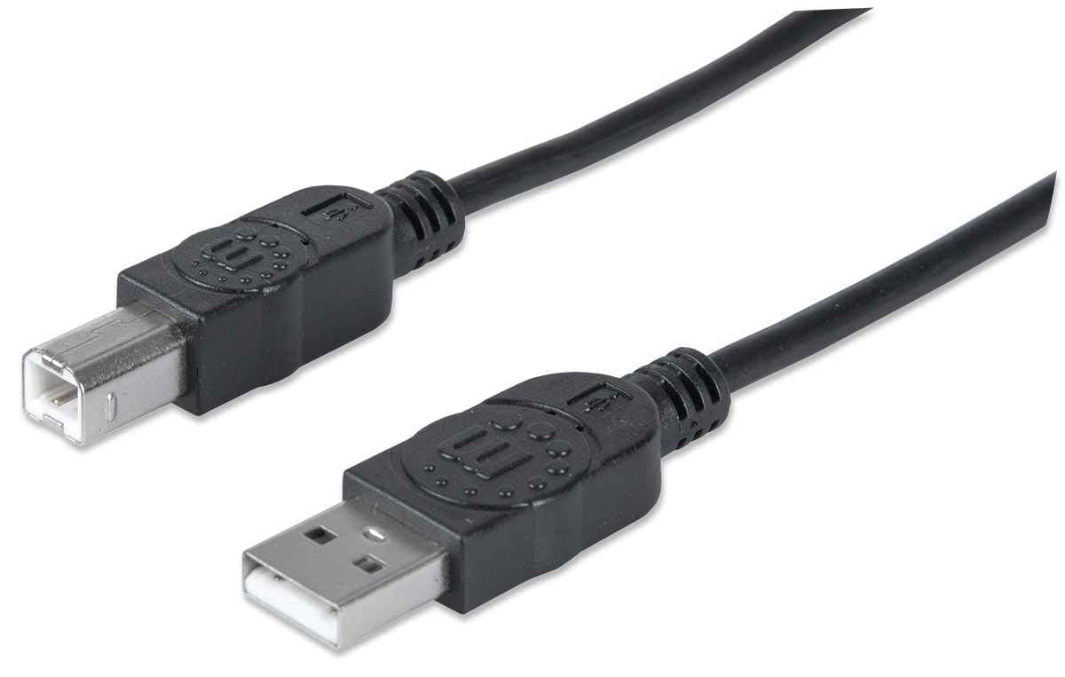 MANHATTAN 333368 Cable para Dispositivos USB B de Alta Velocidad. USB 2.0, A macho/ B macho, 480 Mbps, 1.8 m, Negro