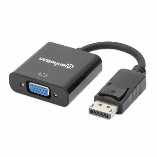 MANHATTAN 151962 Convertidor de Diplayport a VGA; DisplayPort Macho a VGA HD15 Hembra,15 cm activo color Negro.