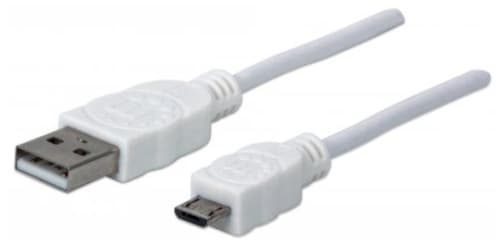 MANHATTAN Cable USB a Micro B MANHATTAN 323987, USB A, Micro-USB B, Macho/Macho, 1 m, Color blanco