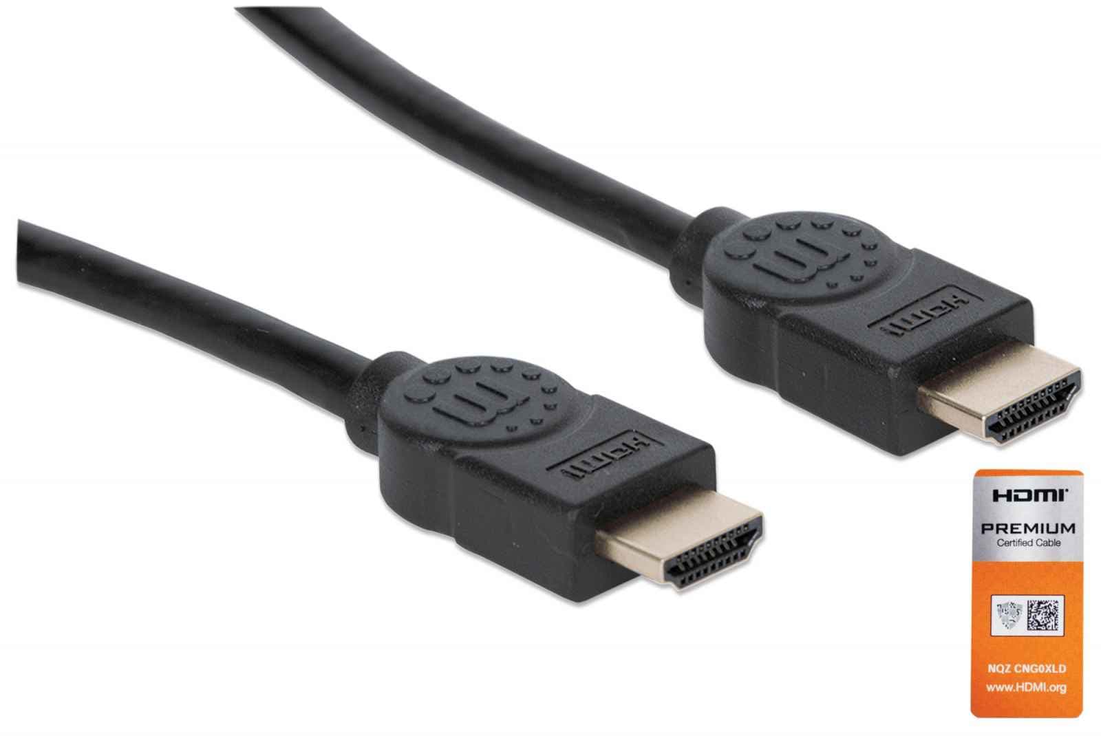 MANHATTAN 355346 Cable HDMI de Alta Velocidad con Canal Ethernet, Versión Premium 1.8m; Cable Premium HDMI Certificado, video UHD 4K 60Hz, 3D y Color Intenso