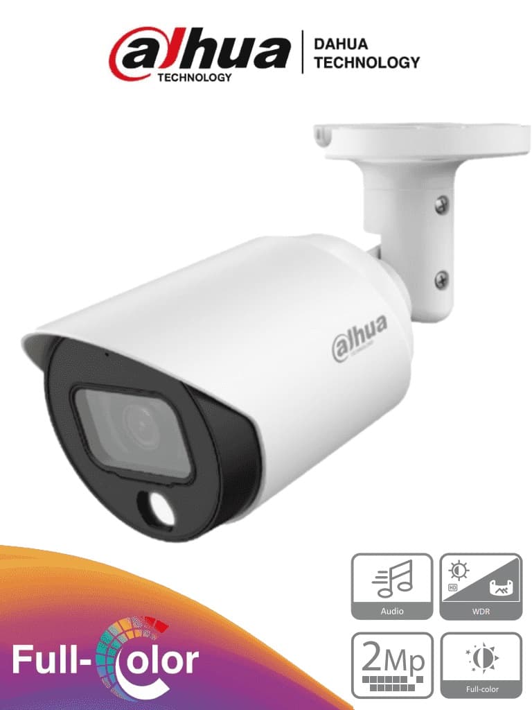 Dahua Technology DAHUA HAC-HFW1239TN-A-LED-0360B - Camara Bala Full Color de 2 Megapixeles/ 1080p/ Microfono/3.6mm/ Metalica/ WDR Real de 130 dB/ Leds para 20 mts/ IP67